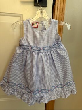 Vintage 90’s Baby Togs blue white gingham sleeveless embroidered dress. 3-6 mo